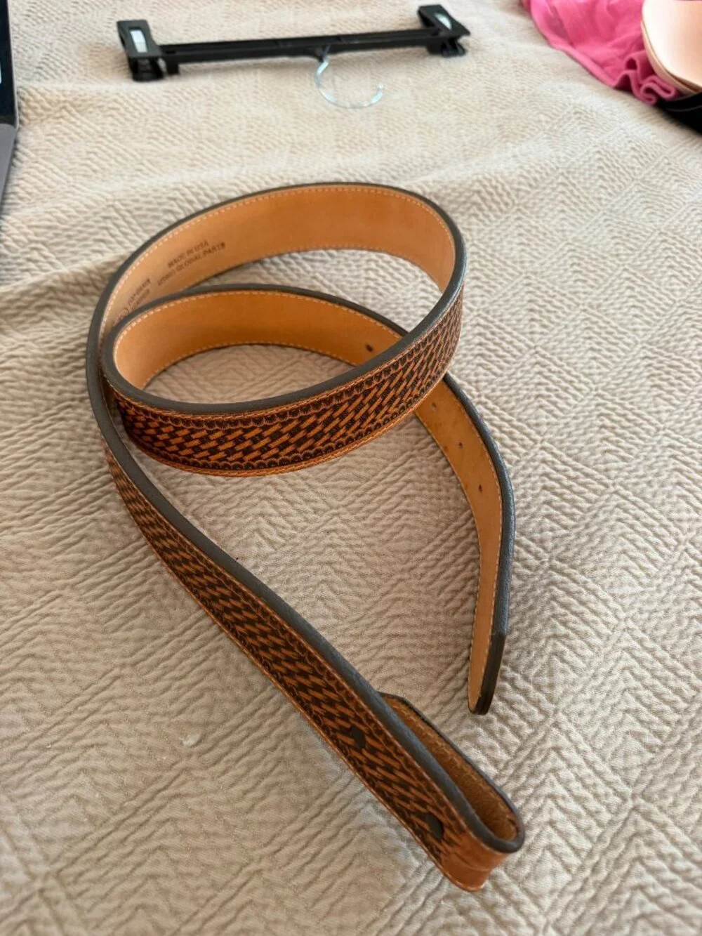 Justin Mens Bronco Weave Leather Western Style Belt Size 38 Tan Brown Casual USA